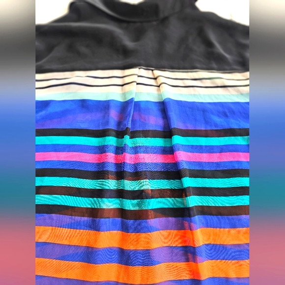 Bisou Bisou Bold Bright Colorful Striped Chiffon Sheer Button up Blouse Top - Picture 7 of 13
